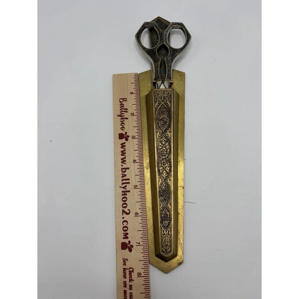 Vintage Griffon Germany Metal Scissors Letter Opener Desk Set Engraved Victorian